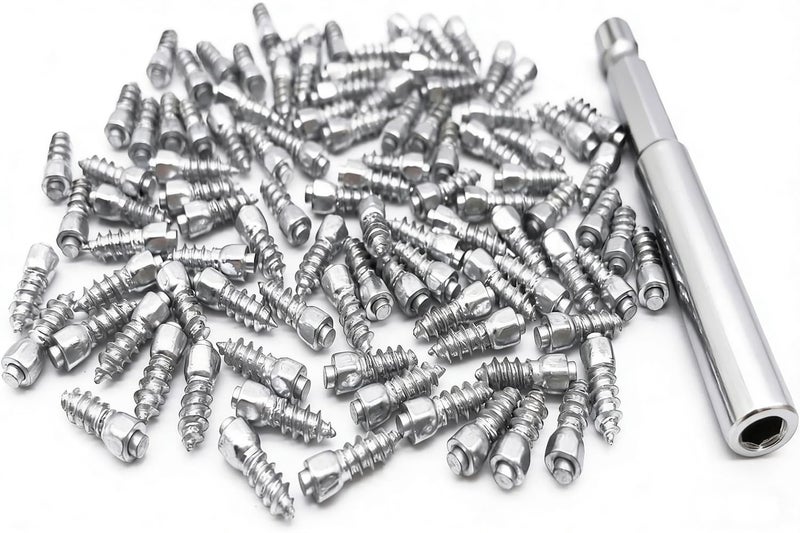 Marrkey 12mm Carbide Screw Tire Studs Snow Spikes Anti-Slip/Anti-ice for Car/Snowmobile/Tractor/ATV/UTV/Motorcycle/Short Lug/Bicycles/Shoes with Installation Tool - Pack of 100 - Image 1